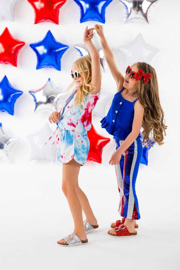 Red White & Blue Tie Dye Short Set - Sparkle in Pink