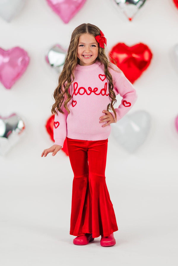 "Loved" Knit Sweater Bell Bottom Set | Sparkle in Pink