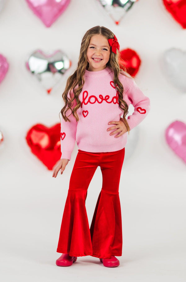 "Loved" Knit Sweater Bell Bottom Set | Sparkle in Pink