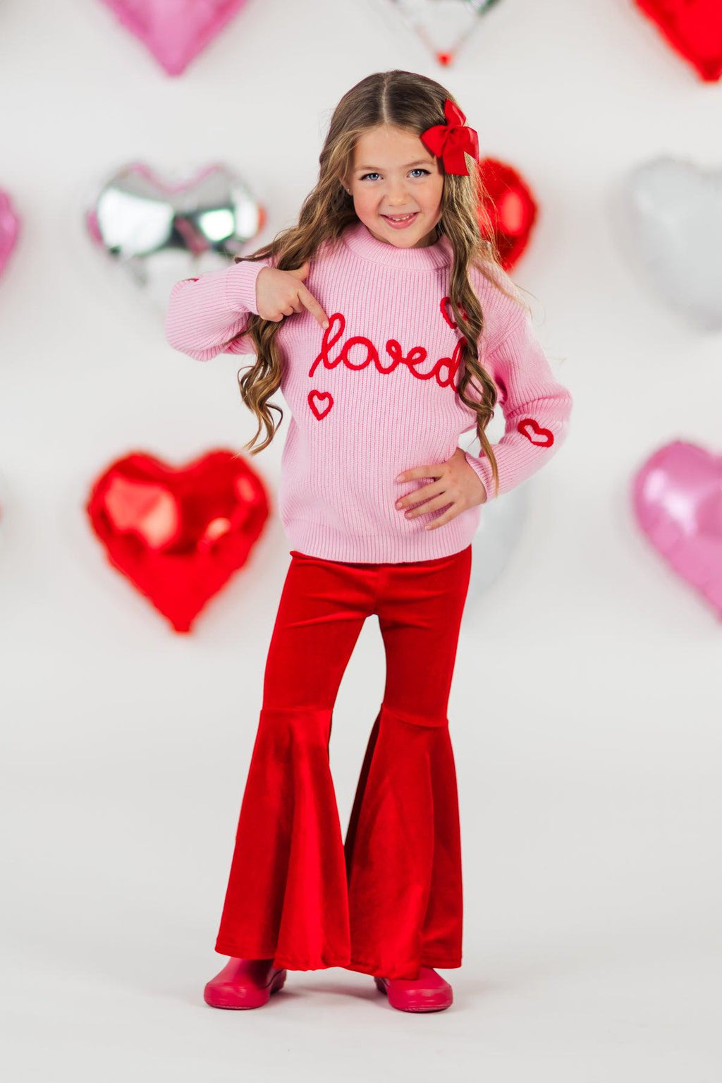 "Loved" Knit Sweater Bell Bottom Set | Sparkle in Pink
