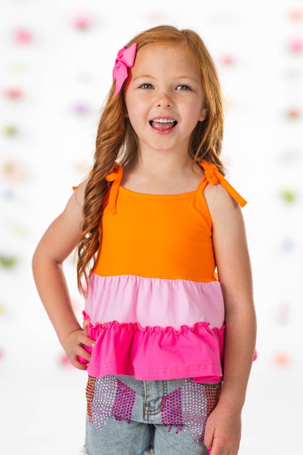 Pink & Orange Denim Short Set | Sparkle in Pink