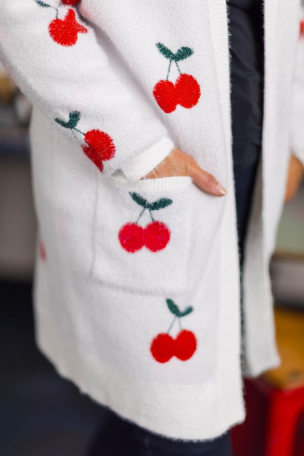 Mom & Me - Cozy White Cherry Cardigan