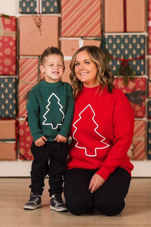 Red & Green Christmas Tree Family Knit Sweater