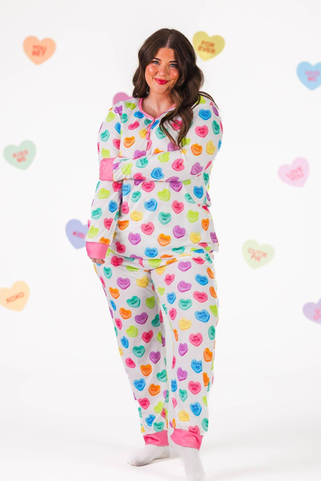 Mom & Me - White Candy Heart Pajamas