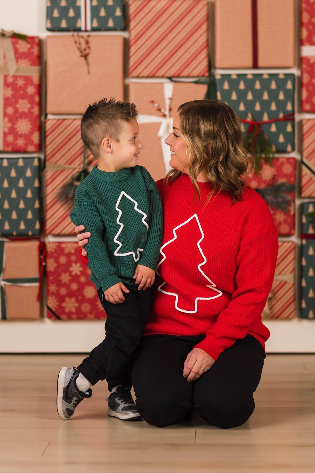 Red & Green Christmas Tree Family Knit Sweater