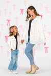 Mom & Me - Cream Lace-Up Bow Cardigan