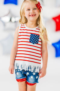 American Flag Glitter Star Denim Short Set