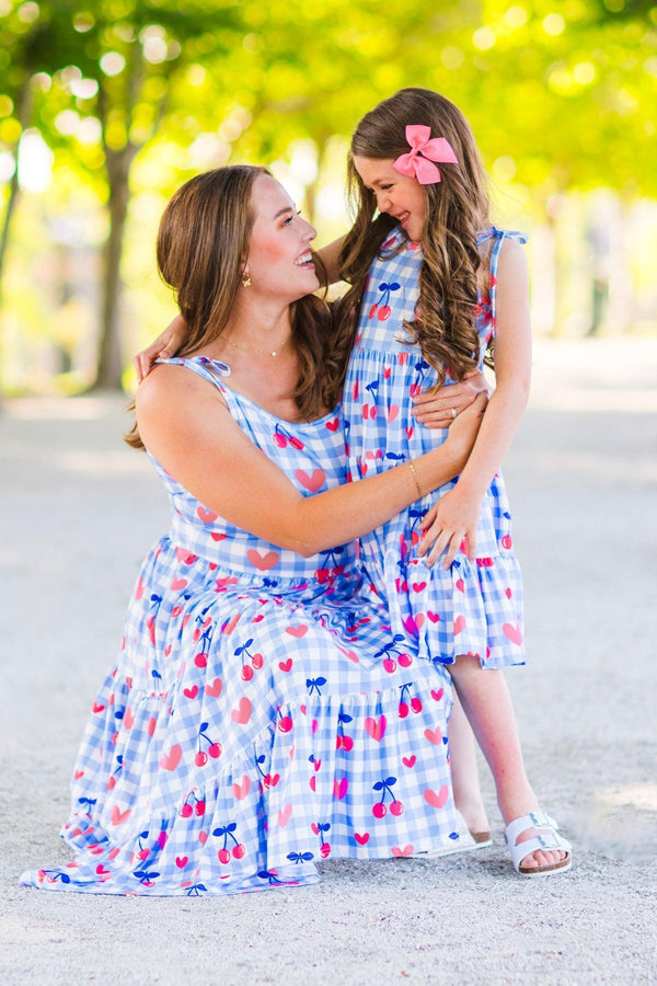 Mom & Me - Gingham Cherry Heart Dress | Sparkle in Pink
