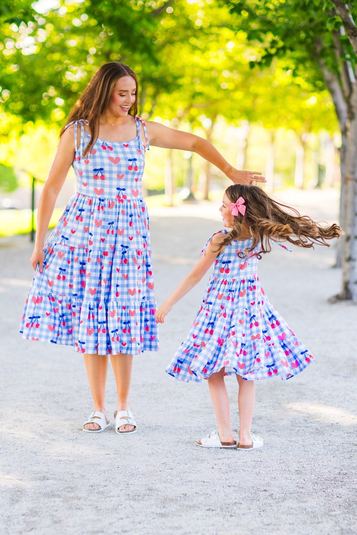 Gingham Cherry Heart Dress | Matching Mom & Me Clothing – Sparkle