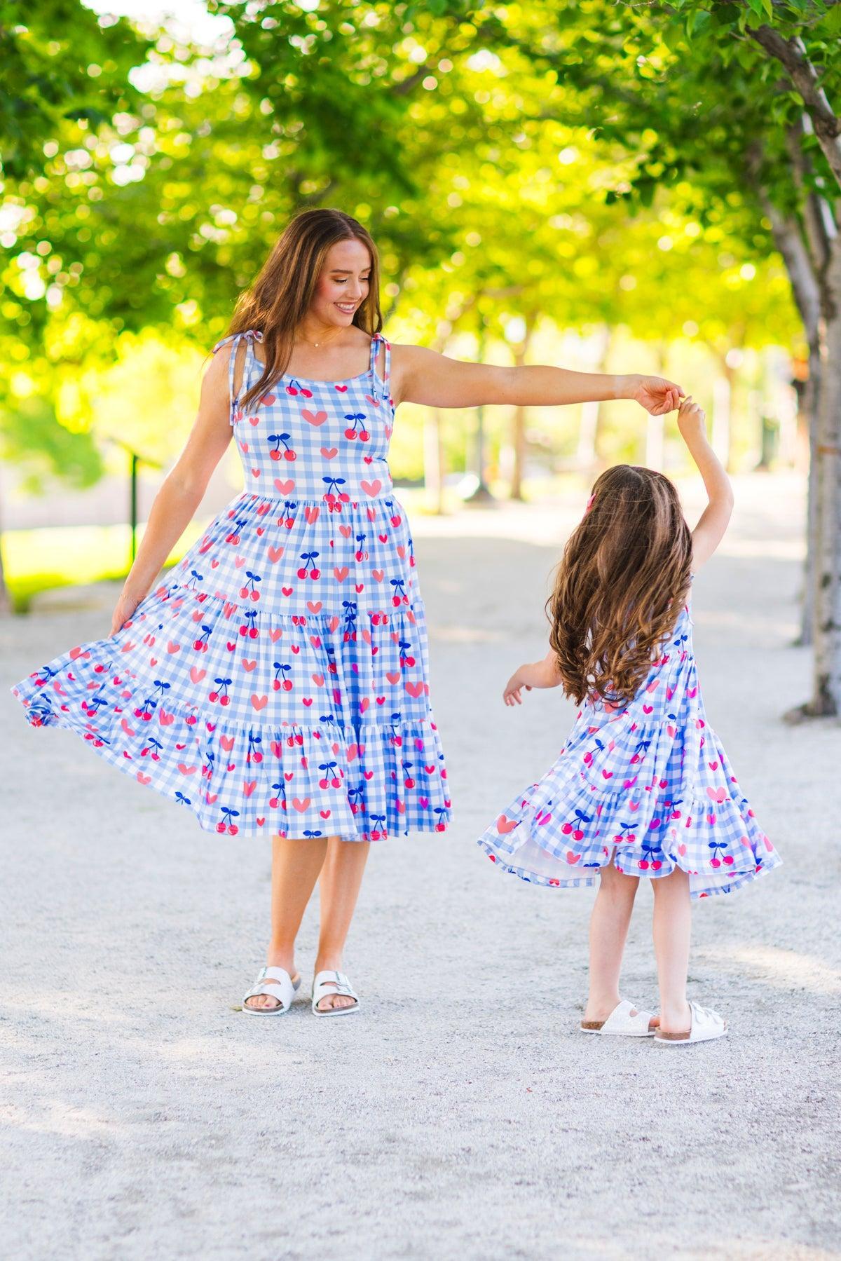 Gingham Cherry Heart Dress | Matching Mom & Me Clothing – Sparkle