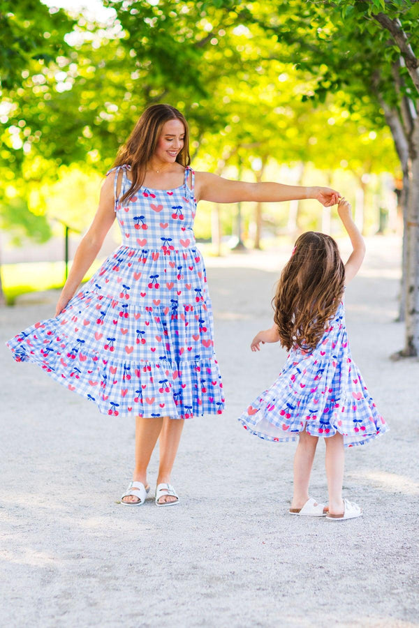 Mom & Me - Gingham Cherry Heart Dress | Sparkle in Pink