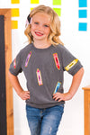 Mom & Me - Gray Corduroy Crayon Top | Sparkle in Pink