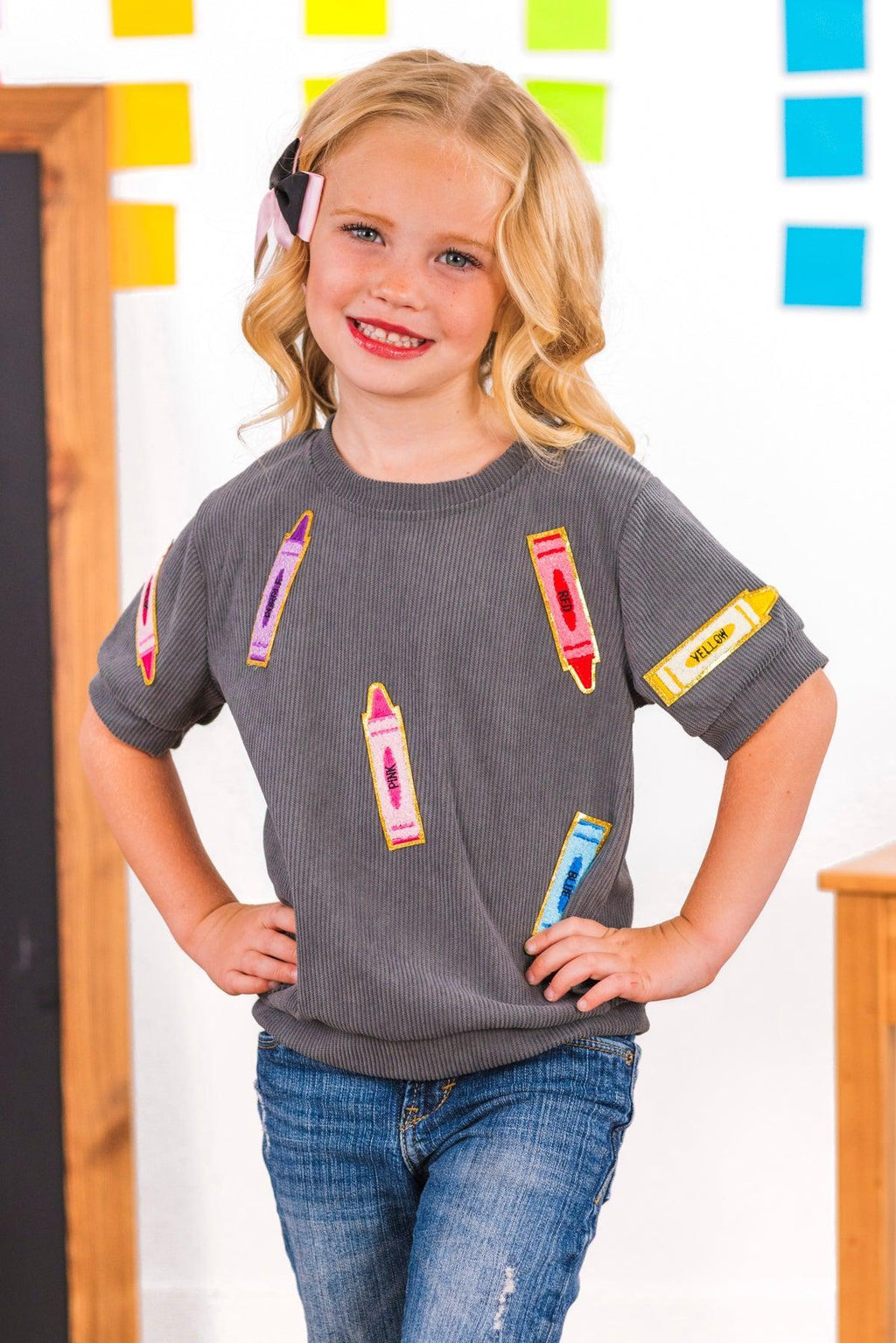 Mom & Me - Gray Corduroy Crayon Top | Sparkle in Pink
