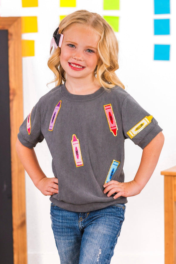 Mom & Me - Gray Corduroy Crayon Top | Sparkle in Pink