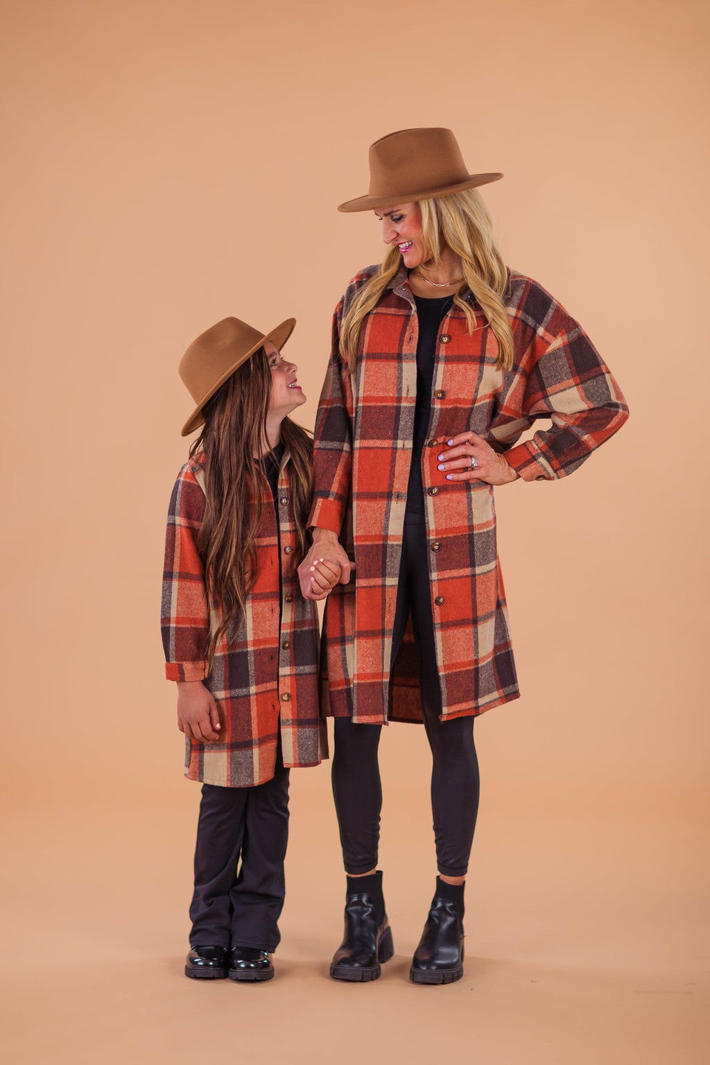 Mom & Me - Orange Flannel Button Down Shacket | Sparkle in Pink