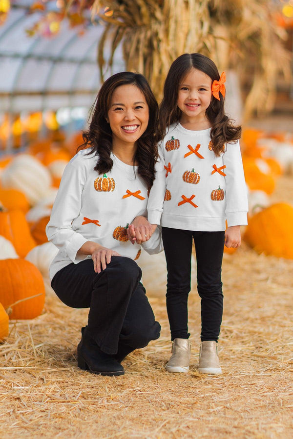 Mom & Me - White Sequin Pumpkin Top | Sparkle in Pink