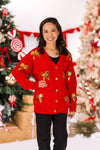 Mom & Me - Red & Gold Bow Sweater Cardigan