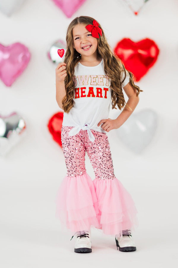 "Sweet Heart" Pink Sequin Bell Bottom Set | Sparkle in Pink