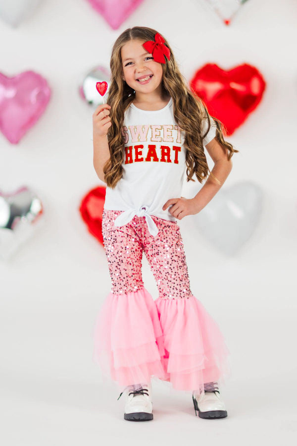 "Sweet Heart" Pink Sequin Bell Bottom Set | Sparkle in Pink