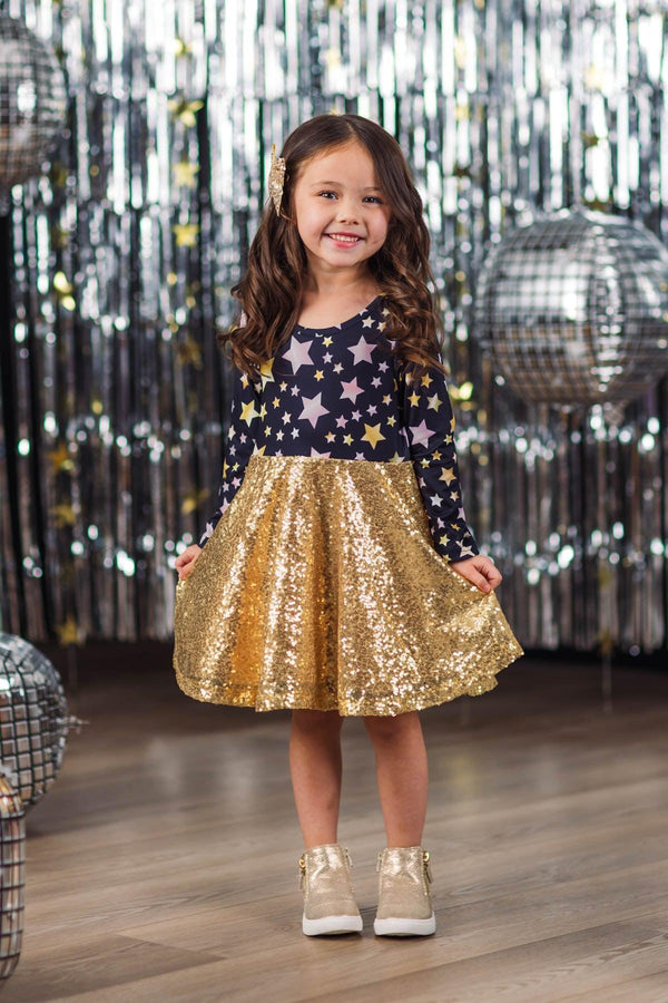 Gold Sequin Star Dress 6XL-14/16 Years Gold Sequin Star Dress 6XL-14/16 Years
