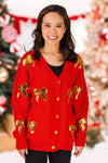 Mom & Me - Red & Gold Bow Sweater Cardigan