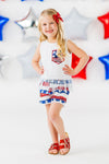 White Sequin American Flag Fringe Short Set | Sparkle in Pink