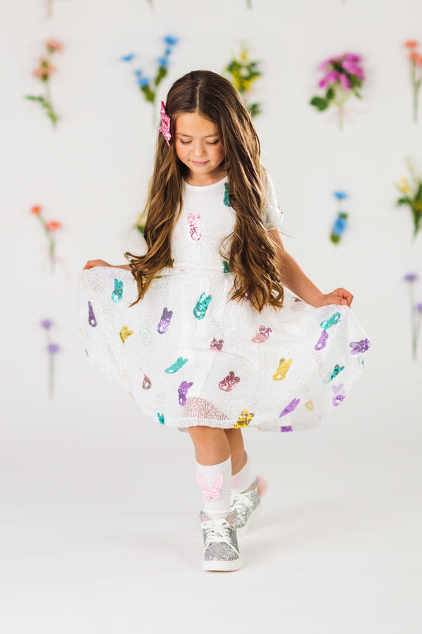 White Sequin Peep Dress | Sparkle in Pink