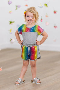 Rainbow Sequin Lounge Short Set