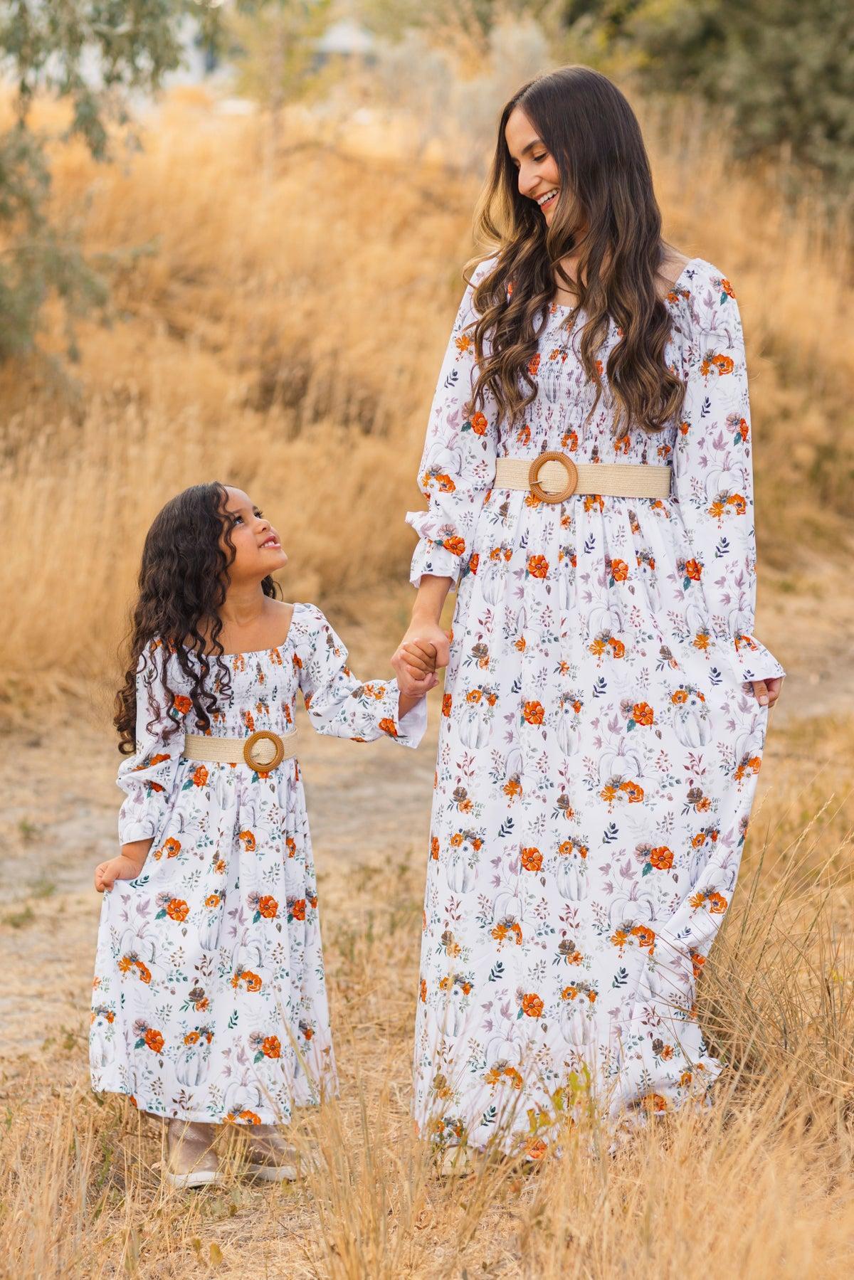 Mom & Me - White Pumpkin Floral Dress | Sparkle in Pink
