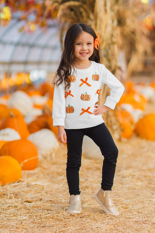 Mom & Me - White Sequin Pumpkin Top | Sparkle in Pink