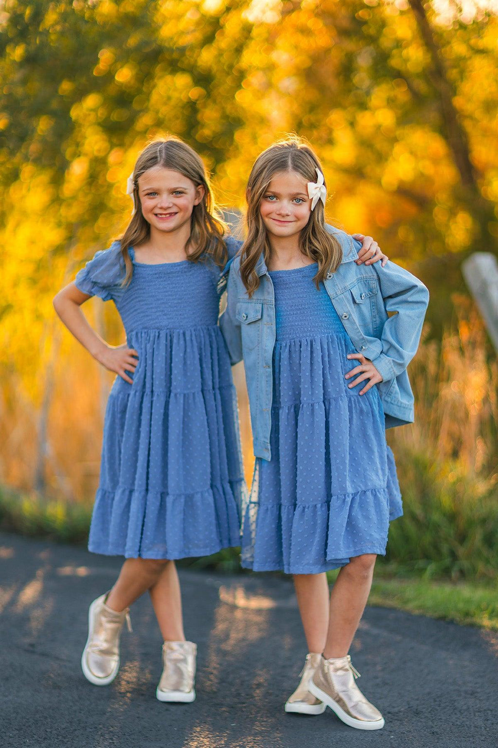 Family Blue Dress & Brown Flannel Hoodie