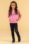"Wild Flower" Pink Distressed Legging Set | Sparkle in Pink