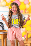 Pink Striped Glitter Pencil Short Set | Sparkle in Pink