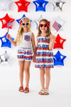 White Sequin American Flag Fringe Short Set - Sparkle in Pink