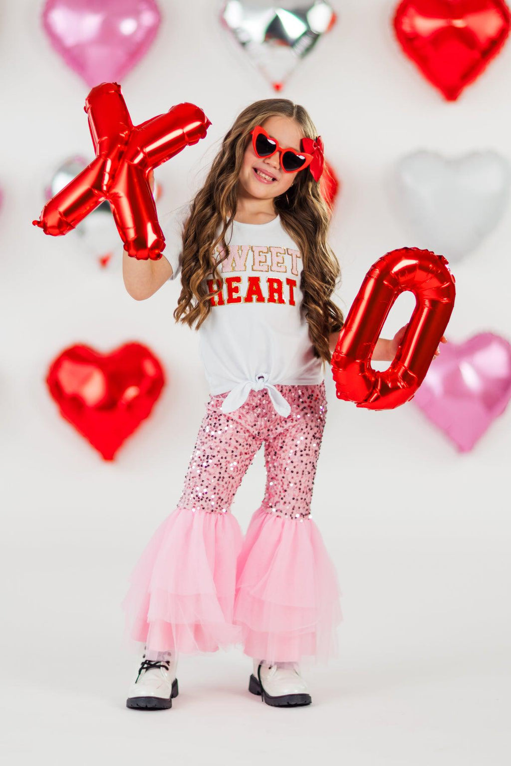 "Sweet Heart" Pink Sequin Bell Bottom Set | Sparkle in Pink