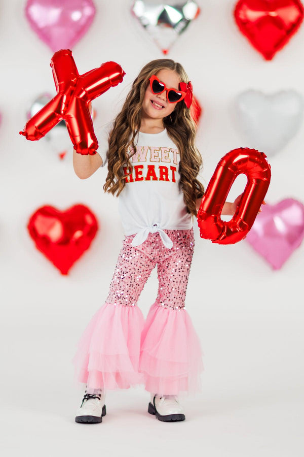 "Sweet Heart" Pink Sequin Bell Bottom Set | Sparkle in Pink