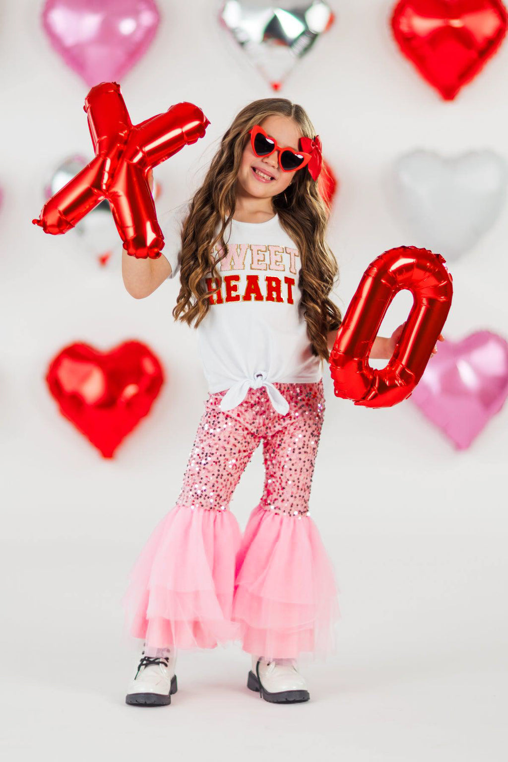 "Sweet Heart" Pink Sequin Bell Bottom Set | Sparkle in Pink
