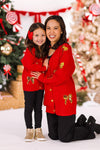 Mom & Me - Red & Gold Bow Sweater Cardigan