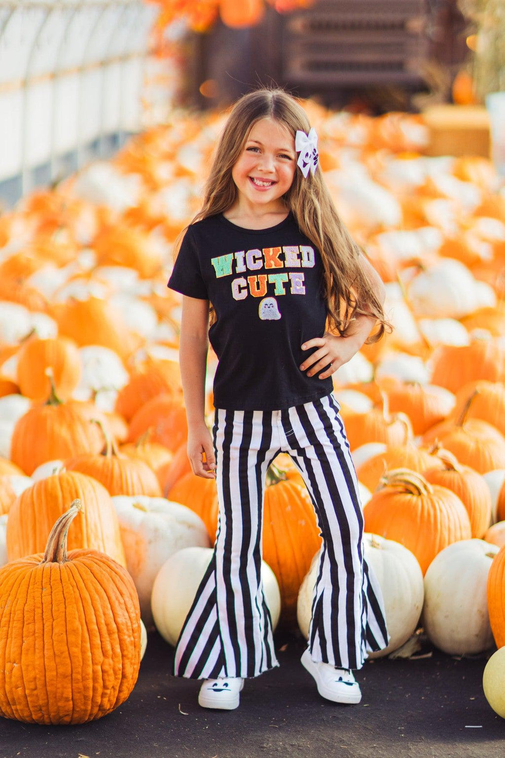 "Wicked Cute" Stripe Denim Bell Bottom Set | Sparkle in Pink