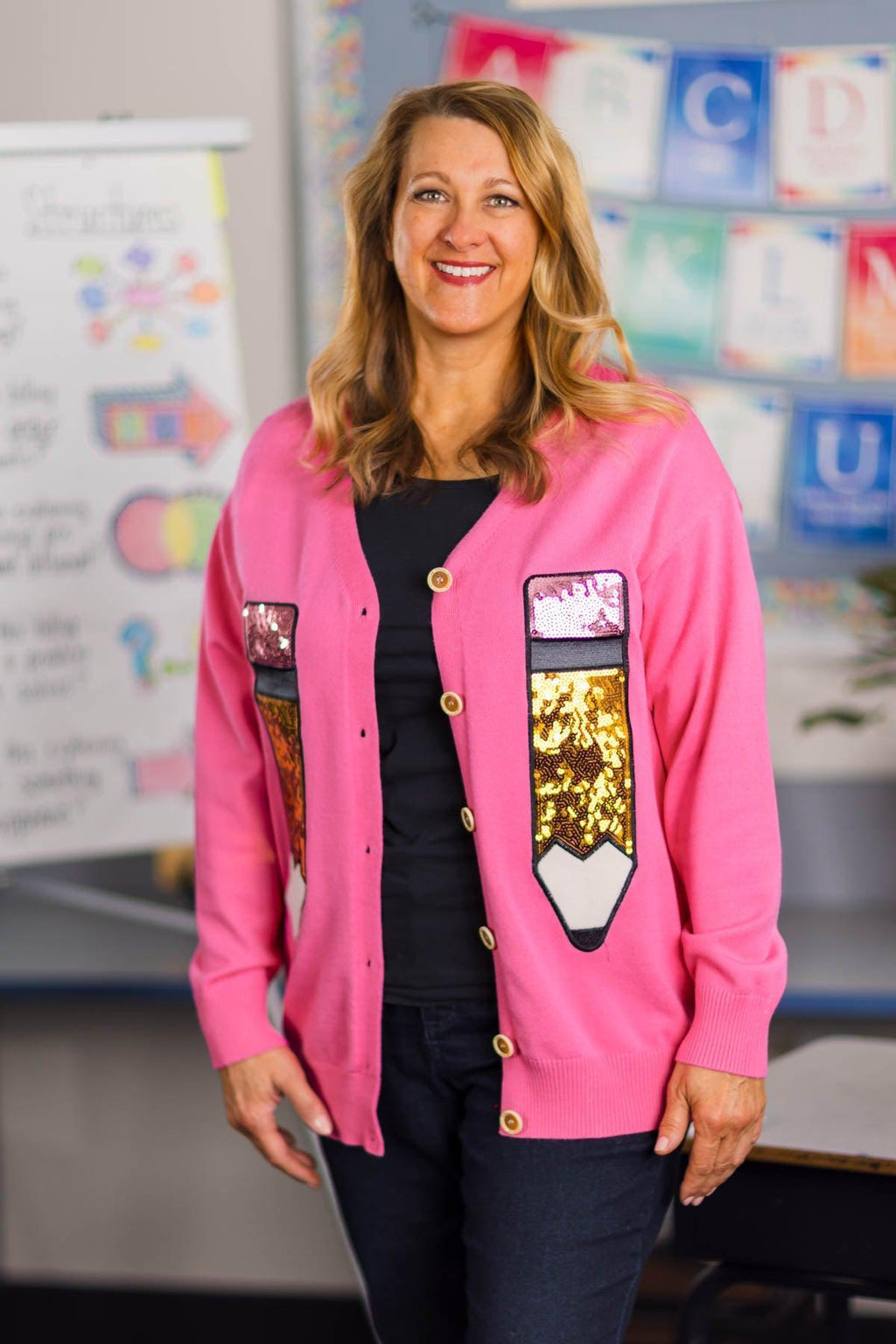 Hot Pink Sequin Pencil Cardigan