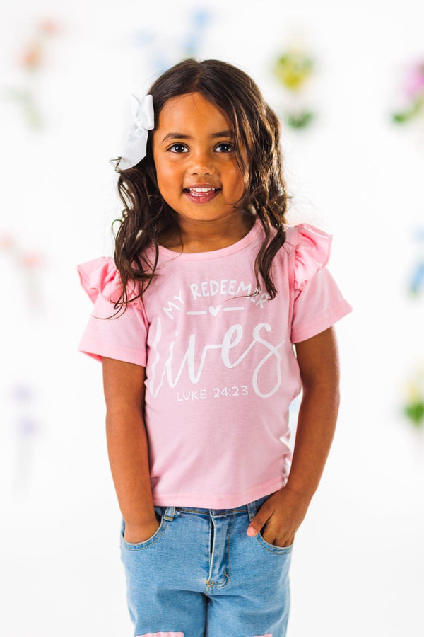 "My Redeemer Lives" Pink Denim Pant Set | Sparkle in Pink
