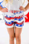 White Sequin American Flag Fringe Short Set - Sparkle in Pink