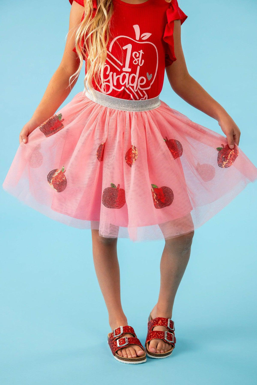 "Pre-K - 4th Grade" Pink Apple Tutu Skirt Set | Sparkle in Pink