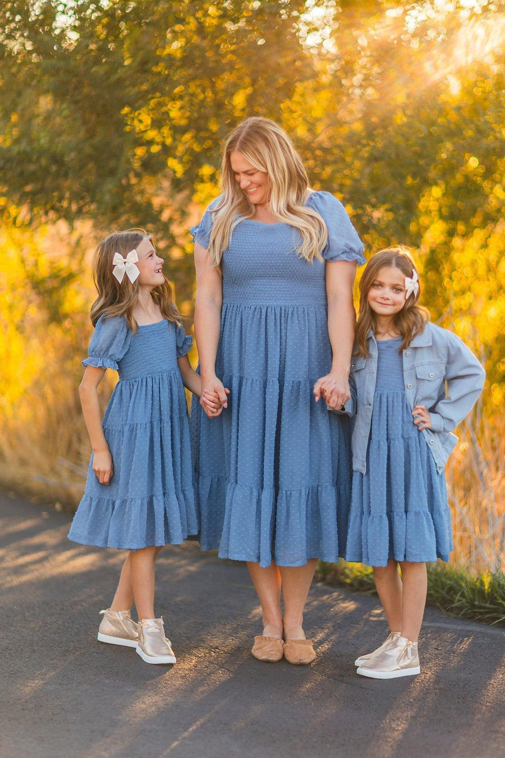 Family Blue Dress & Brown Flannel Hoodie