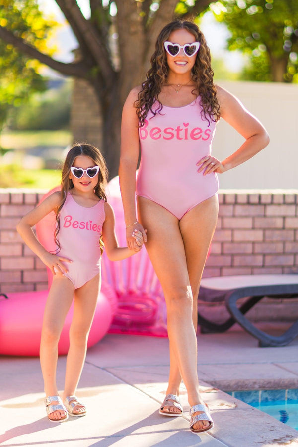 Mom & Me - "Besties" Pink One Piece Swimsuit