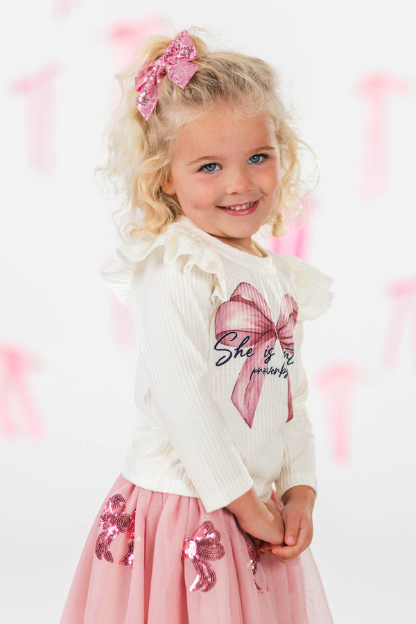 "She Is Worthy" Sequin Bow Tutu Skirt Set