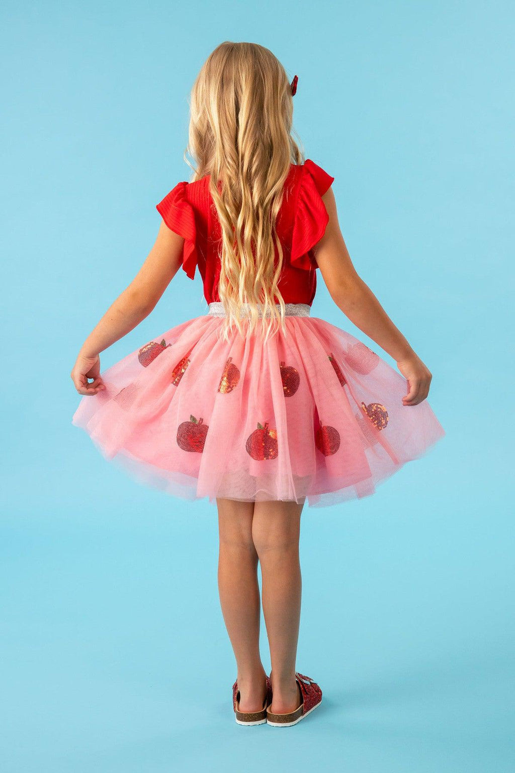 "Pre-K - 4th Grade" Pink Apple Tutu Skirt Set | Sparkle in Pink