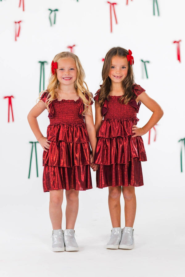 Mom & Me - Red & Green Metallic Dress