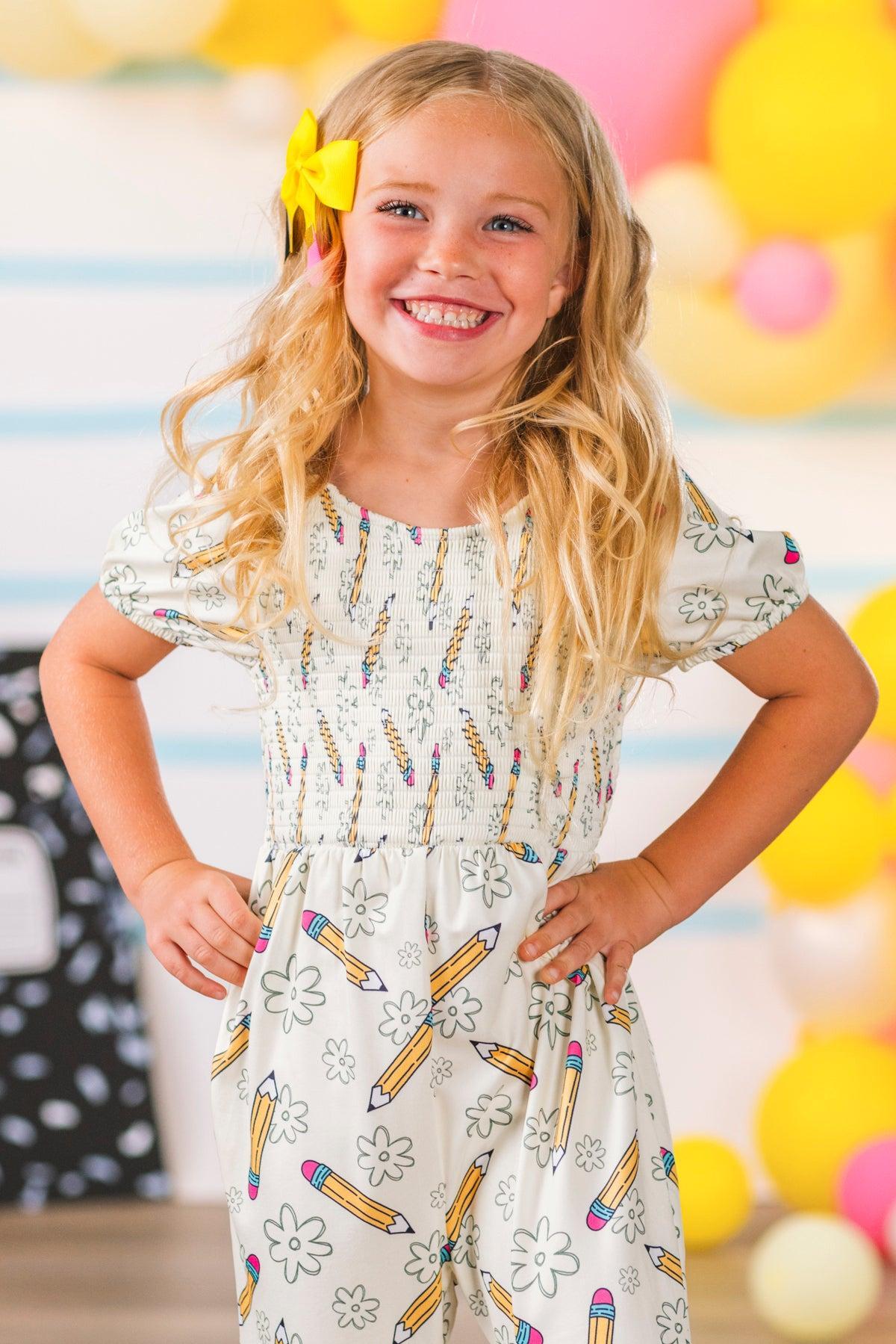 Cream Pencil Flower Flare Jumpsuit