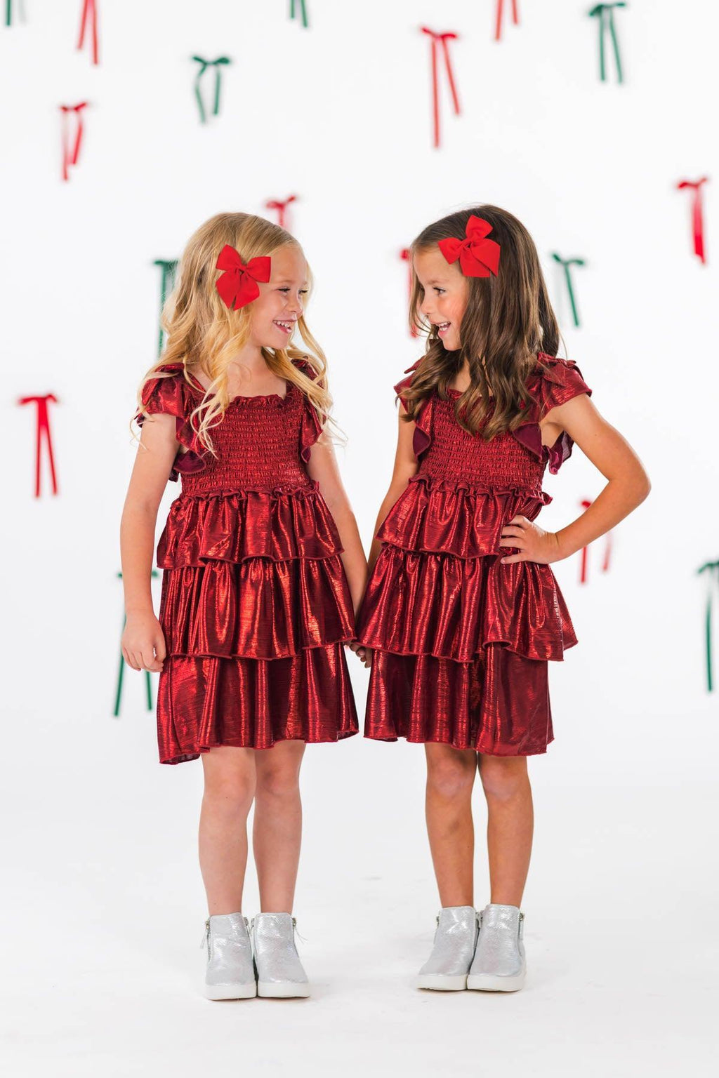 Mom & Me - Red & Green Metallic Dress